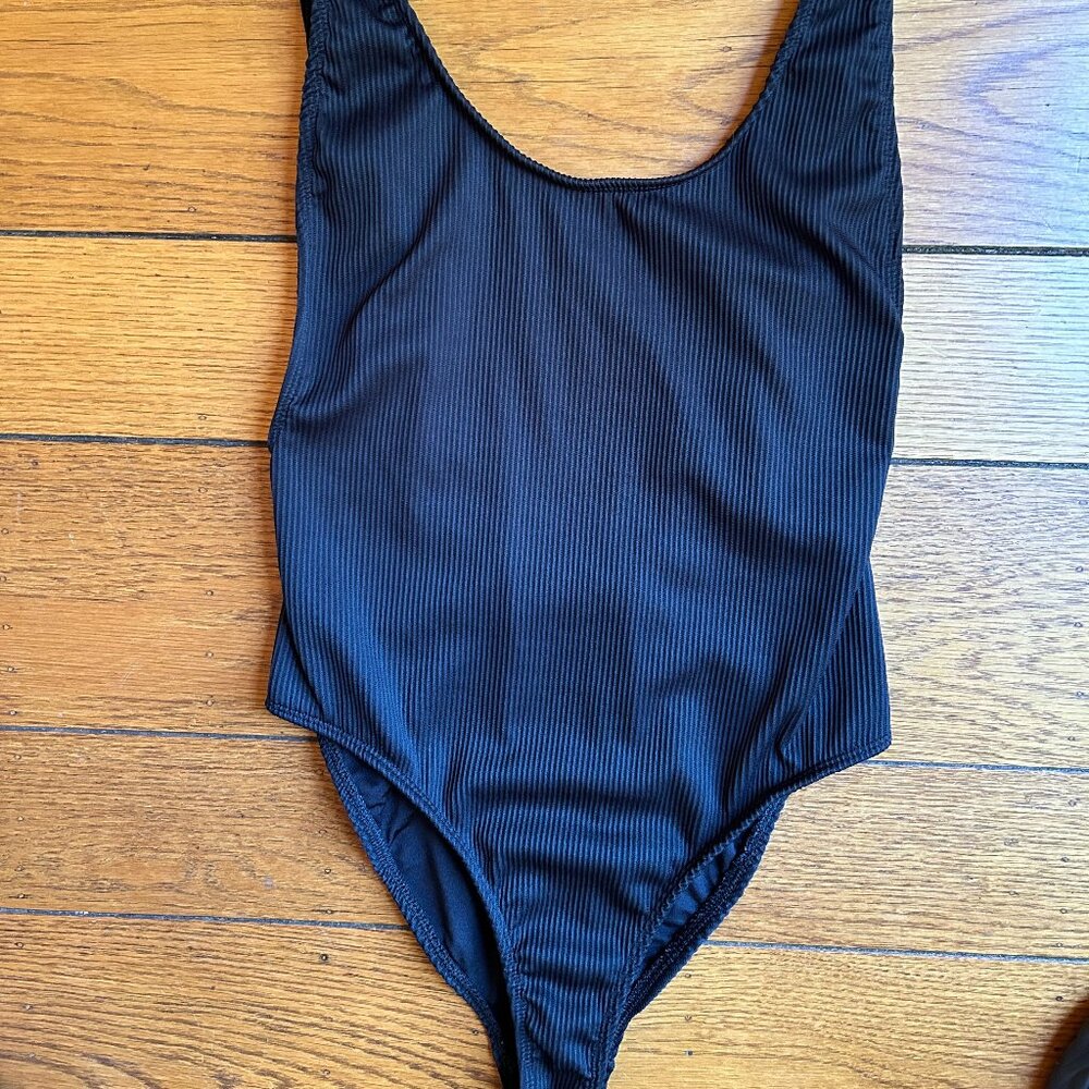 Nordstrom Swimsuit High Cut 80s Style Low Back Black size 6